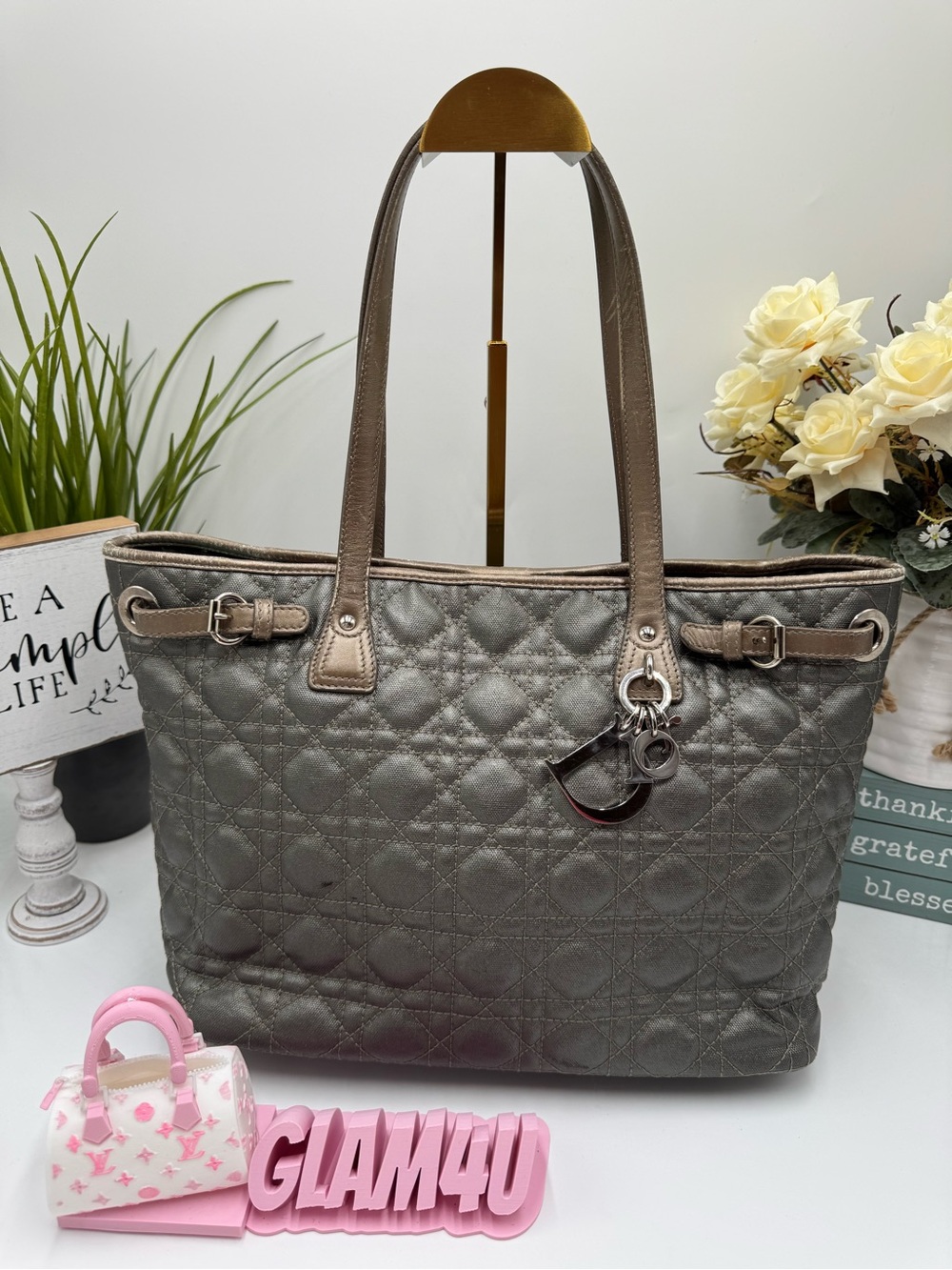 Christian Dior Metallic Cannage Panarea Tote Grey/Bronze